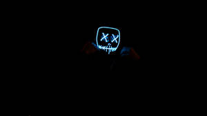 Neon Blue Marshmello In Black Desktop Wallpaper