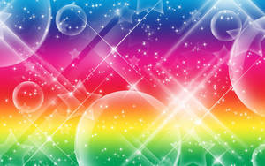 Neon Bright Stars And Vibrant Bubbles Abstract Art Wallpaper