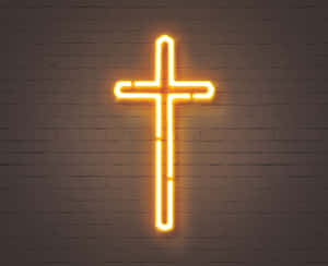 Neon Cross Bricked Wall Wallpaper