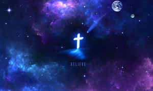 Neon Cross Galaxy Believe Wallpaper