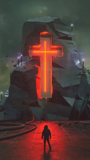 Neon Cross Person Stone Wallpaper