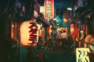 Neon Lights Illuminate The Streets Of Japan Wallpaper