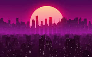 Neon Pink City Sun Wallpaper
