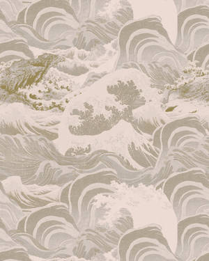 Neutral Aesthetic Iphone Wallpaper Featuring Ocean Wave And Mountain Art. Wallpaper