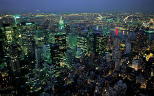 New York Hd In Green Yellow Lights Wallpaper