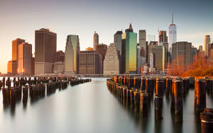 New York Skyline During Golden Hour Wallpaper