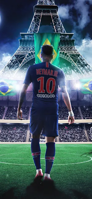 Neymar Junior Approaching Eiffel Wallpaper