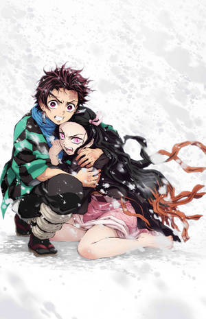 Nezuko And Tanjiro Kamado In A Winter Wonderland Wallpaper