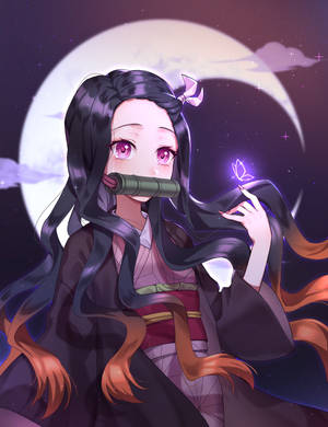 Nezuko Under A Mystical Moonlight Wallpaper