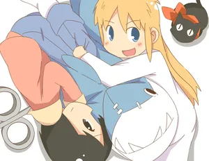 Nichijou Characters Hugging Shark Wallpaper