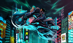 Nico Robin One Piece Cyberpunk Motorbike Wallpaper