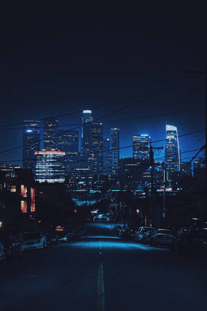 Night Aesthetic Blue Lights Road Wallpaper