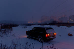 Night Aesthetic Parking On Snowy Road Wallpaper