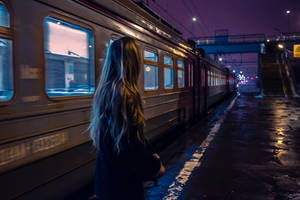 Night Aesthetic Woman On Train Wallpaper