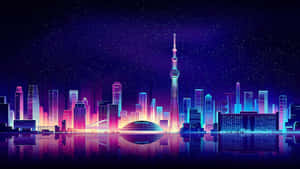 Nighttime Vibe In Neon City Wallpaper