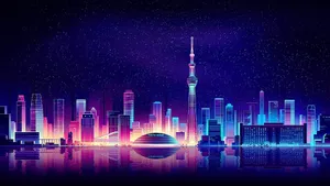 Nighttime Vibe In Neon City Wallpaper