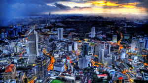 Nighttime View Of The Kuala Lumpur Skyline Wallpaper