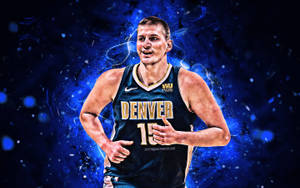 Nikola Jokic In Blue Jersey Wallpaper