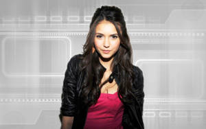 Nina Dobrev With Leather Jacket Wallpaper