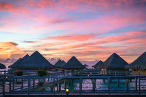 Nipa Huts On French Polynesia Water Wallpaper