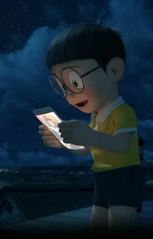 Nobita Looking At His Phone Wallpaper