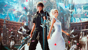Noctis Lucis Caelum And His Friends Wandering In The World Of Final Fantasy Xv Wallpaper