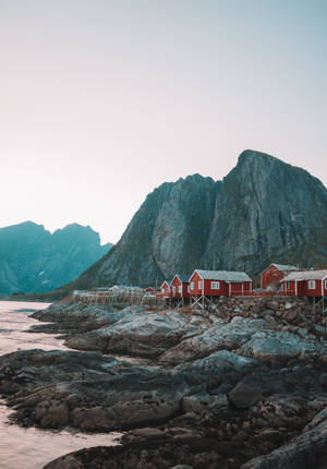 Norway Hamnøy Red Houses Wallpaper