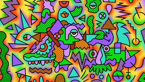 Nostalgic 90s Style Abstract Cartoon Wallpaper