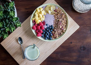 Nutritious Acai Berry Fruit Bowl Flat Lay Wallpaper