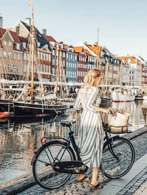 Nyhavn Aesthetic Tourist Bike Lane Wallpaper