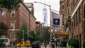 Nyu Banners Along The City Street Wallpaper