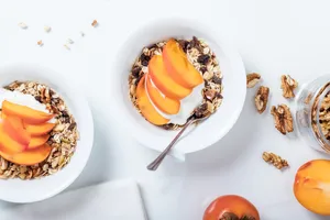 Oatmeal With Peaches, Yogurt, And Walnuts Wallpaper