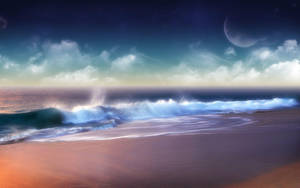 Ocean Sunset Clouds Black Moon Wallpaper