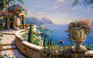 Ocean View Deck In Italy Wallpaper