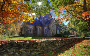 Old Forest Church Beautiful Autumn Desktop Wallpaper