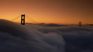 Orange Foggy Sky In San Francisco Photography Wallpaper