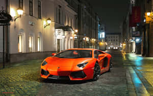 Orange Lamborghini Street Racing Wallpaper