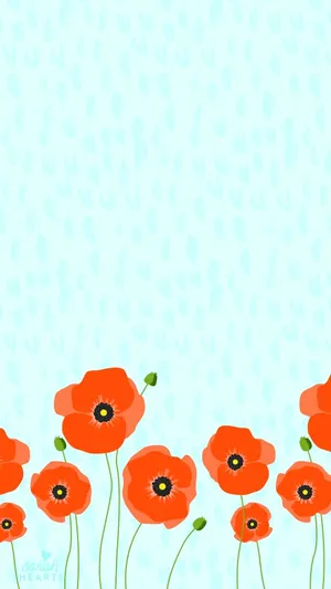 Orange Poppy Flowers Cute Iphone Teal Wallpaper