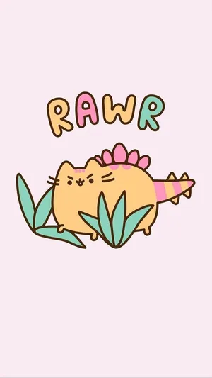Orange Pusheen Dino Kawaii Iphone Wallpaper