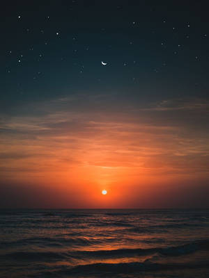 Orange Sun And Crescent Moon Wallpaper