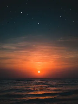 Orange Sun And Crescent Moon Wallpaper