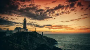 Orange Sunset Lighthouse Wallpaper