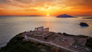 Orange Sunset Over Temple Sounion Wallpaper