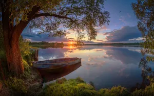 Outdoor Boat And Lake Wallpaper