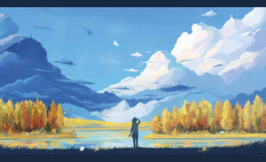 Painting With Person Anime Scenery Wallpaper