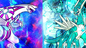 Palkia And Dialga Digital Drawing Wallpaper