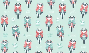 Panda On Motorcycle Pattern Wallpaper