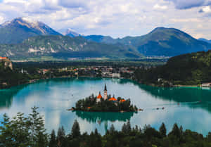 Panoramic View Of Lake Bled Facing South Wallpaper