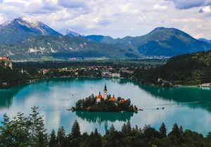 Panoramic View Of Lake Bled Facing South Wallpaper