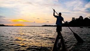 Papua New Guinea Man Rowing Wallpaper